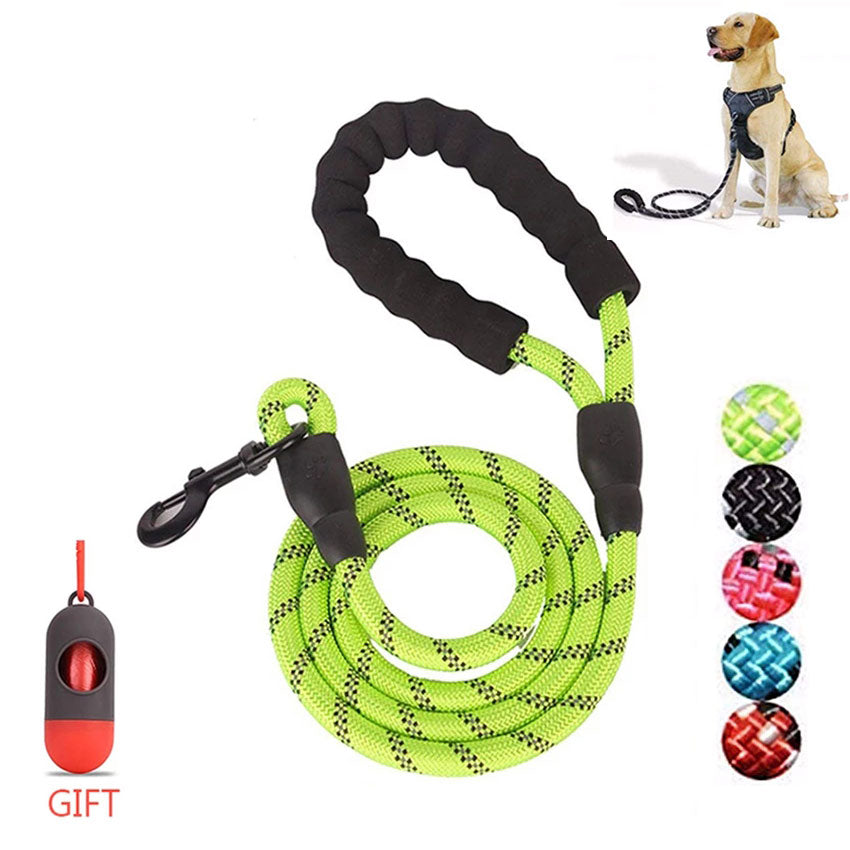 Reflective 5ft Rope Dog Leash with Comfortable Padded Handle